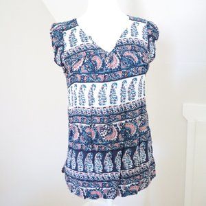 LOFT Paisley Print Pleated Flowy Top XS